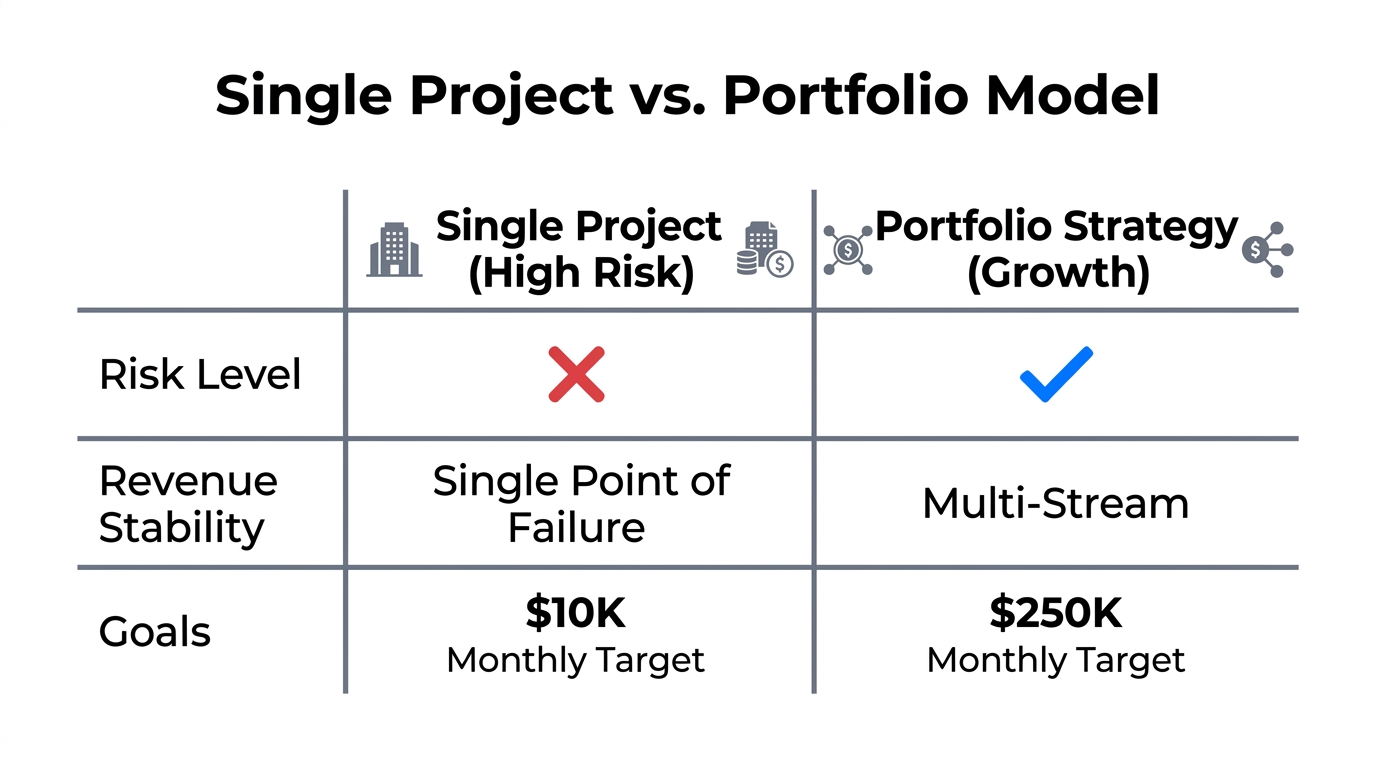 A comparison showing why portfolio strategies outperform single project models.