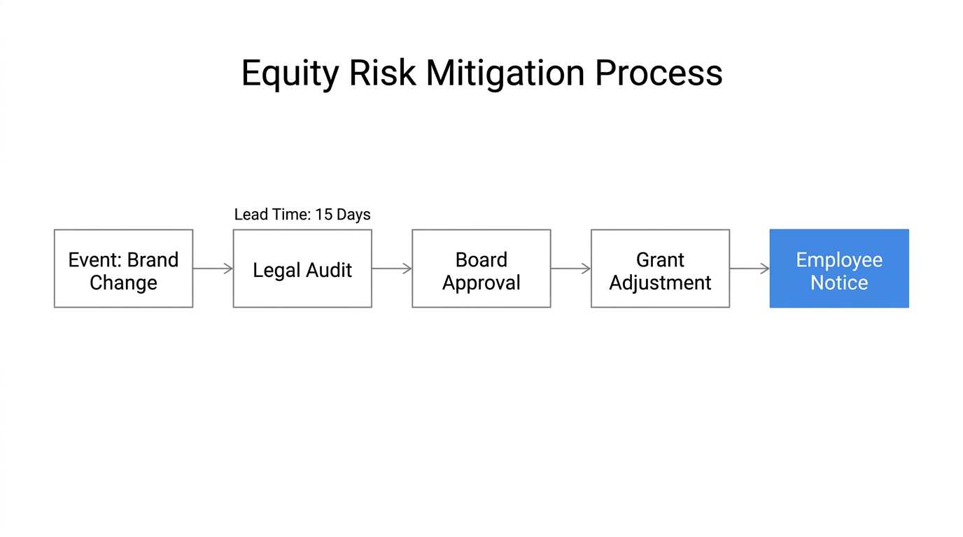 Flowchart outlining the steps to manage equity risk during rebranding.