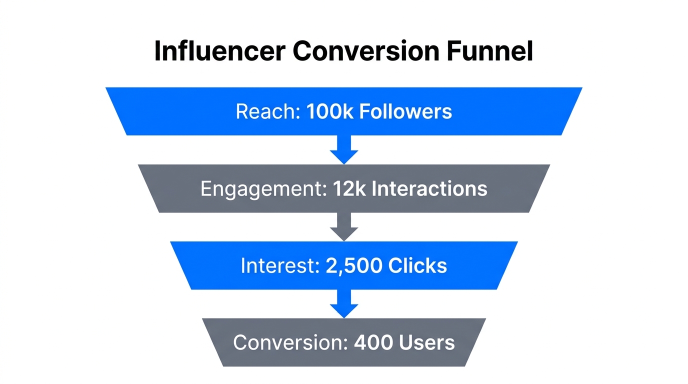Post-rebrand influencer marketing funnel from reach to user conversion.