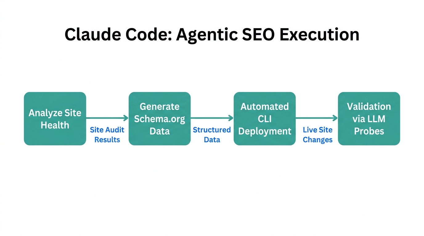 Workflow showing how Claude Code automates SEO tasks for AI agents.