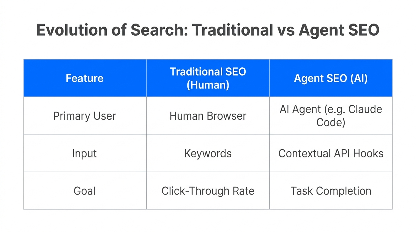 Comparison of traditional search optimization versus the new agent-centric model.