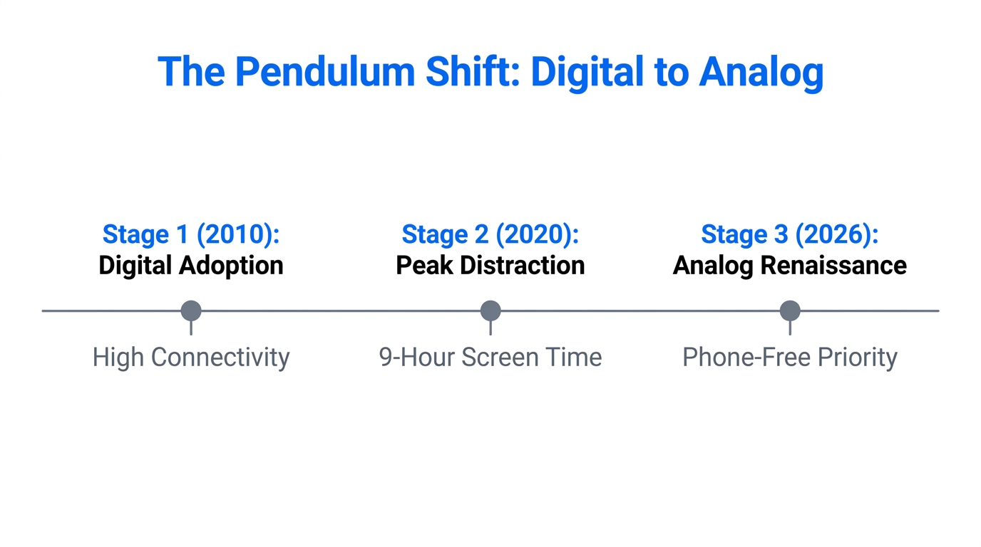 Timeline of the market shift toward phone-free analog experiences.