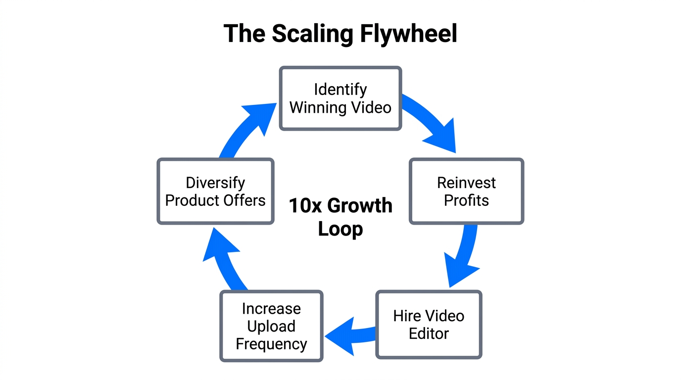 Operational flywheel for scaling a solo channel into a high-revenue business.