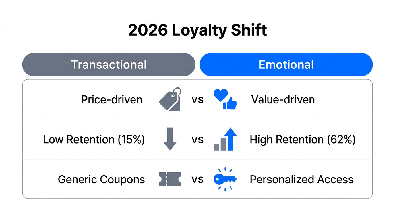 Comparison of transactional and emotional loyalty metrics for 2026.